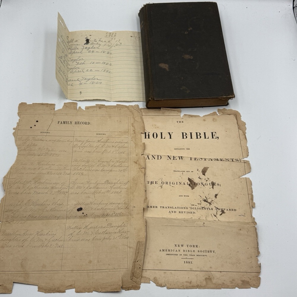 Antique Bible Testament Psalms 1881 Family Record Genealogy Papers 1800s Lot